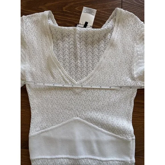 BCBG Maxazria White Long Sleeve V Neck Summer Lace Dress Cover Up - Picture 5 of 5